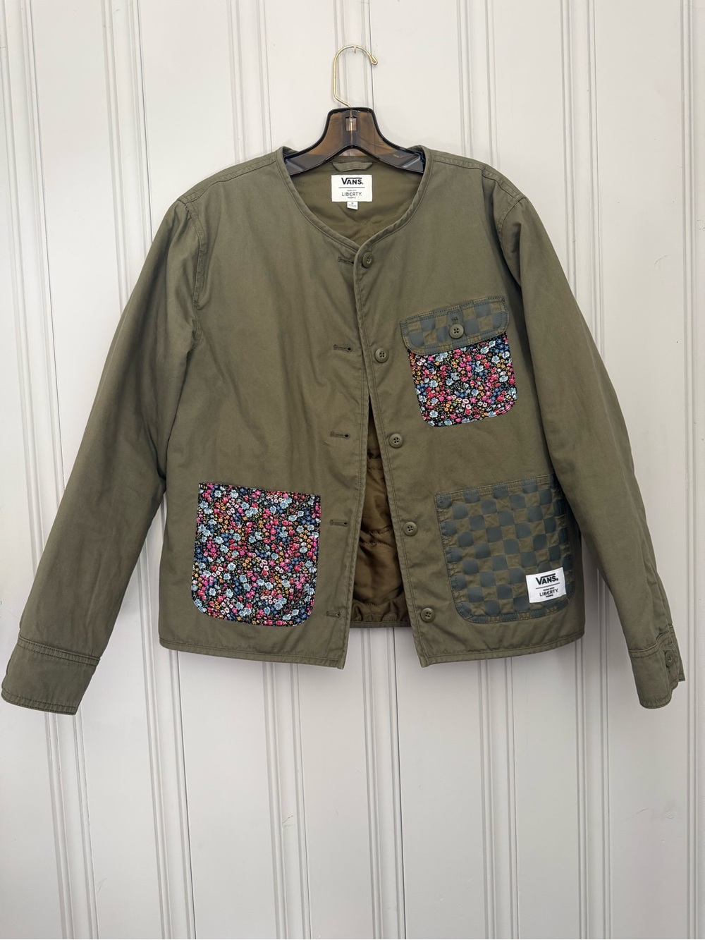 Vans Olive Utility Jacket with Floral & Checker Patch Pockets - Women's